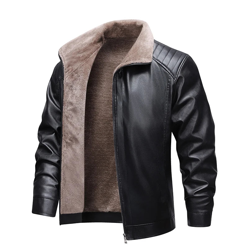 Men's Solid Color Leather Jacket