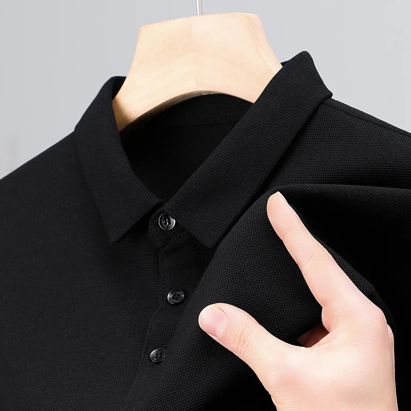 Men's Waffle Solid Long Sleeved Polo Shirt
