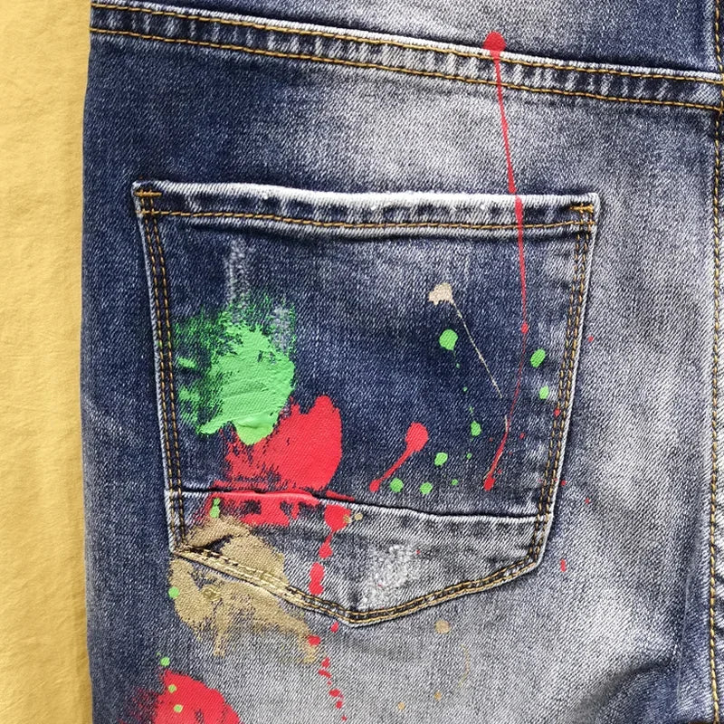 Spray Paint Men's Ripped Jeans