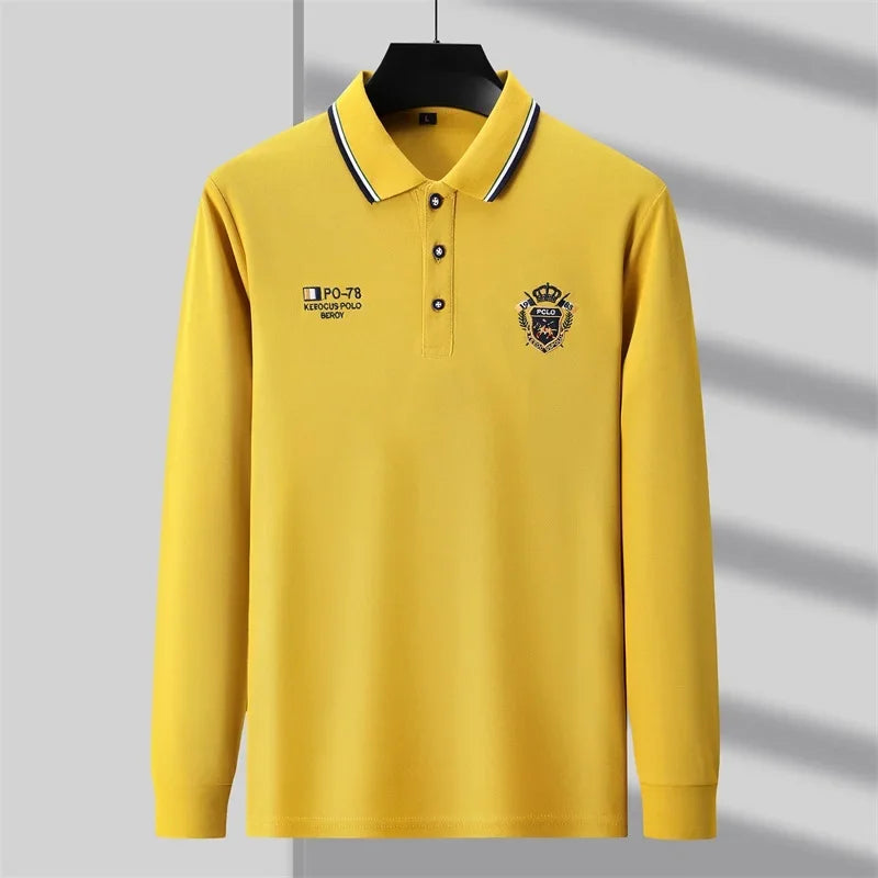 Men's Embroidery Long Sleeve Polo Shirt