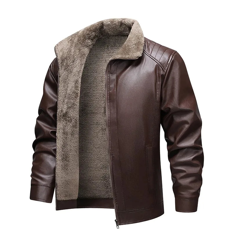 Men's Solid Color Leather Jacket