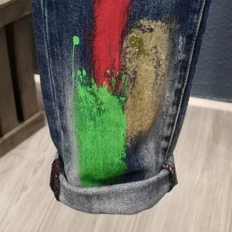 Spray Paint Men's Ripped Jeans