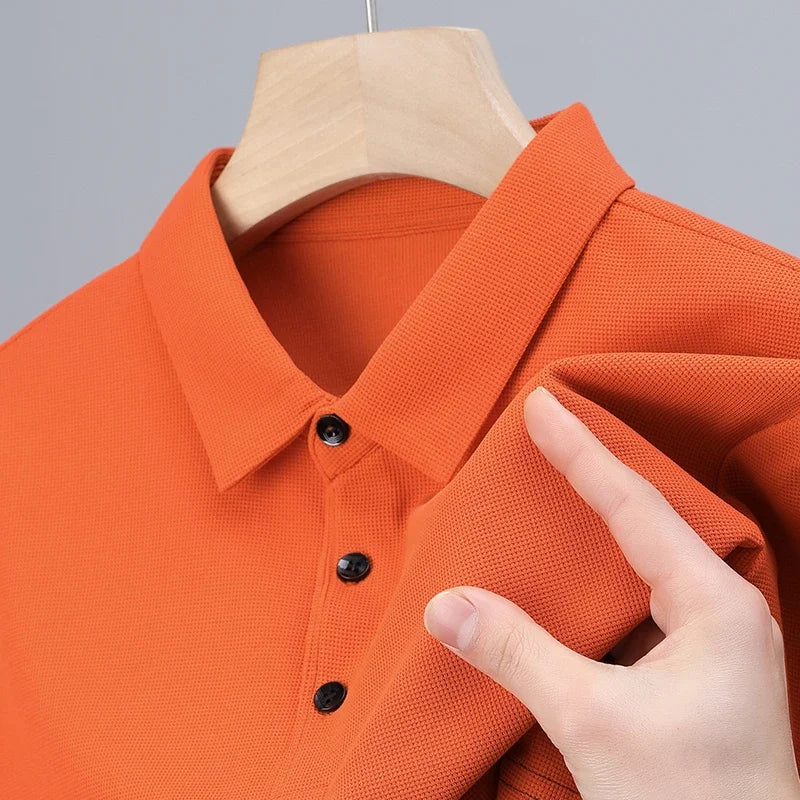 Men's Waffle Solid Long Sleeved Polo Shirt