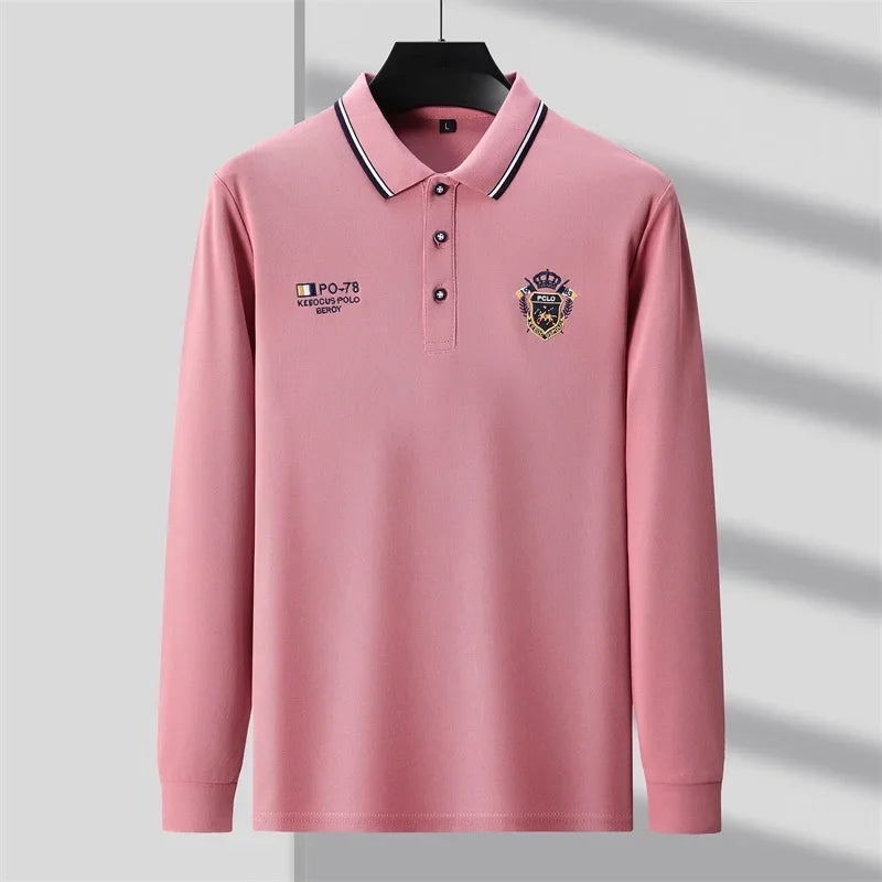 Men's Embroidery Long Sleeve Polo Shirt