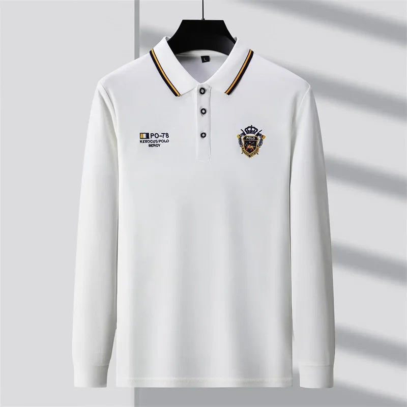 Men's Embroidery Long Sleeve Polo Shirt