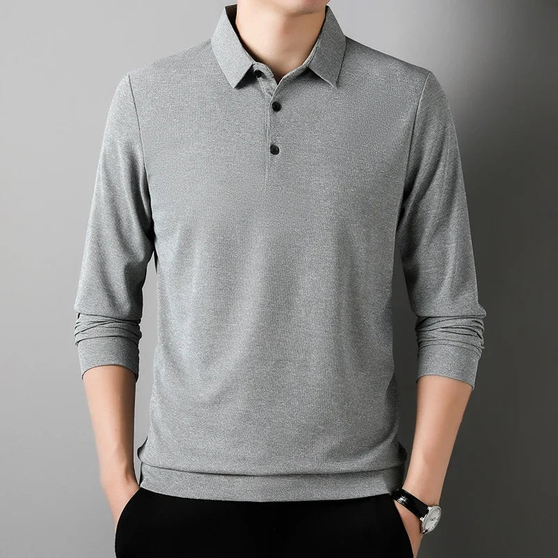 Men's Waffle Solid Long Sleeved Polo Shirt