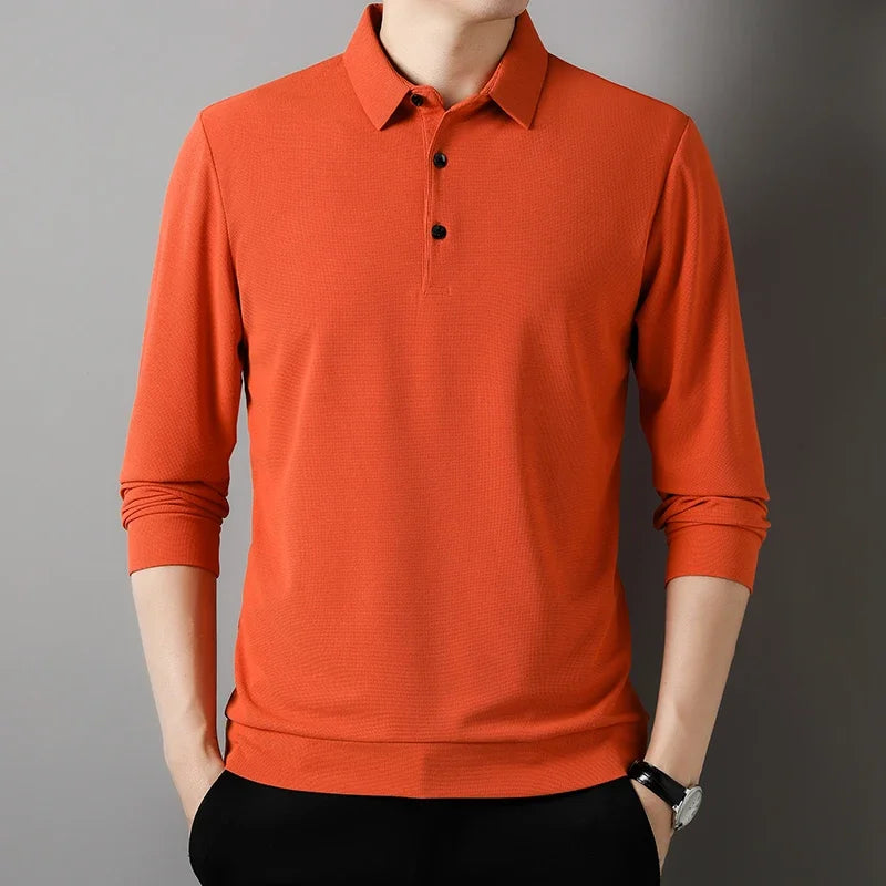 Men's Waffle Solid Long Sleeved Polo Shirt