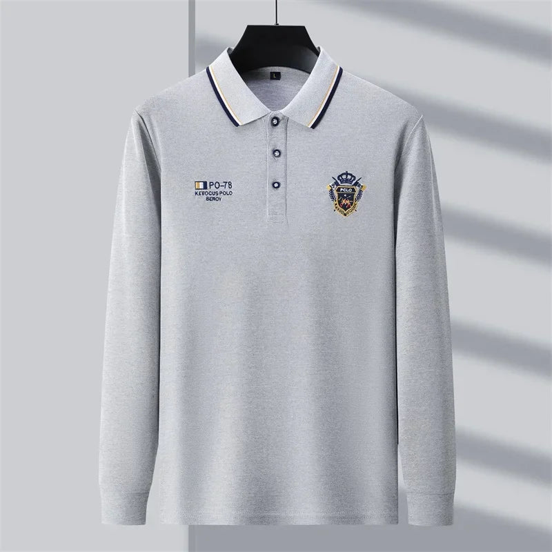 Men's Embroidery Long Sleeve Polo Shirt