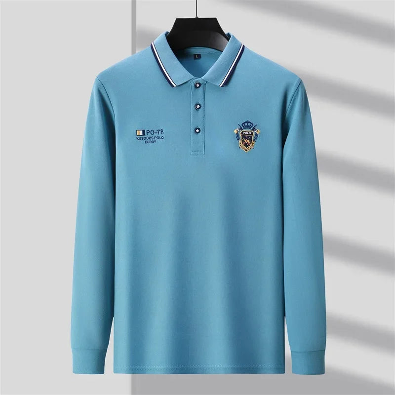Men's Embroidery Long Sleeve Polo Shirt