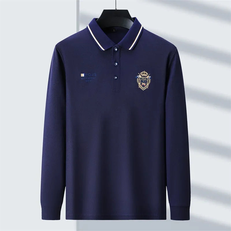 Men's Embroidery Long Sleeve Polo Shirt