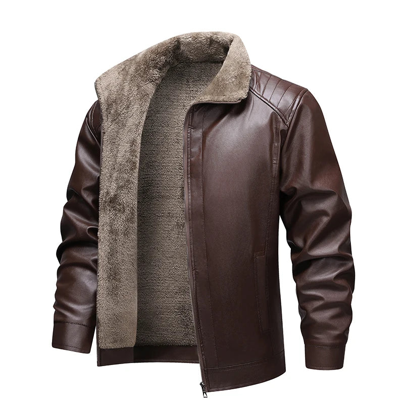 Men's Solid Color Leather Jacket